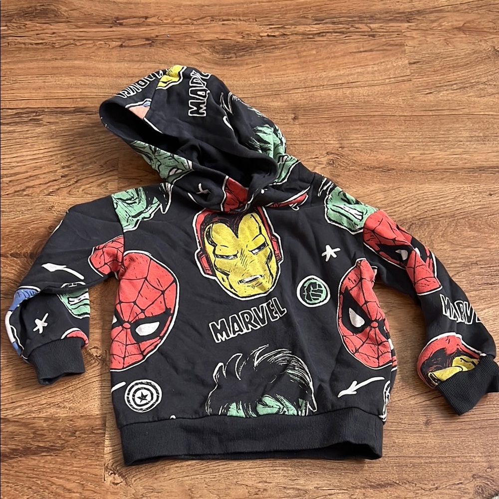 Marvel Kids Black Hoodie with Superhero Print